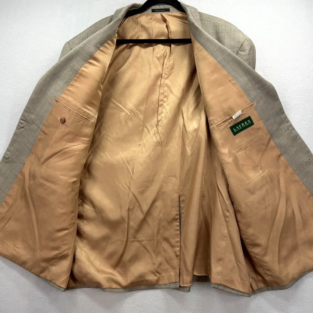 Lauren Ralph Lauren Blazer Jacket Mens 52R Tan‎ Glen Check Single Breasted Coat